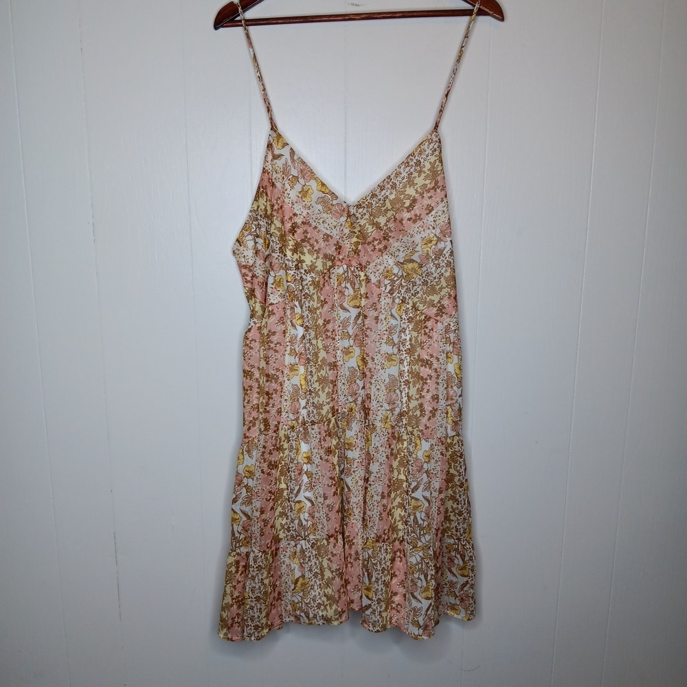 NWT Geegee Slip Dress Size 2XL Pink White Yellow Floral Tiered Cottagecore Boho